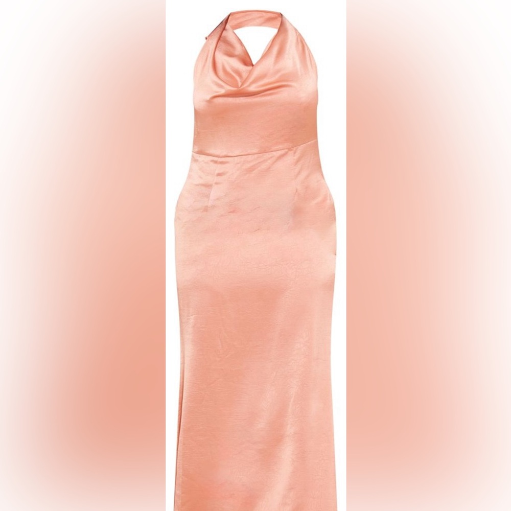 PrettyLittleThing Plus Peach Blush Satin Cowl Neck Maxi Dress Size 18 NWT